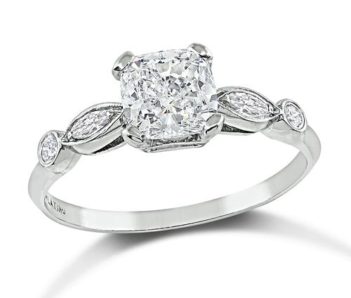 Modified Cushion Cut Diamond Platinum Engagement Ring