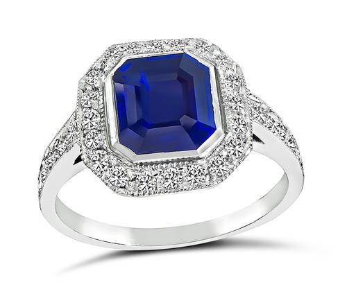 Emerald Cut Sapphire Round Cut Diamond Platinum Engagement Ring