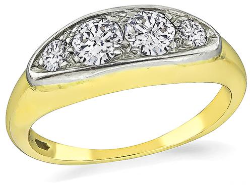 Victorian Round and Old Mine Cut Diamond 14k Yellow and White Gold Ring