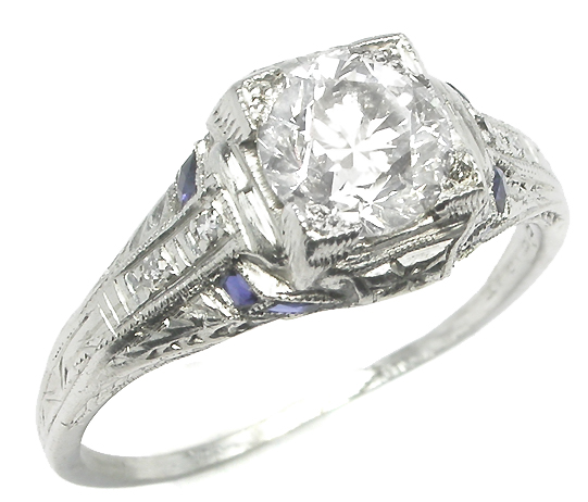 art deco engagement rings sapphire. Art Deco 1ct Round Brilliant