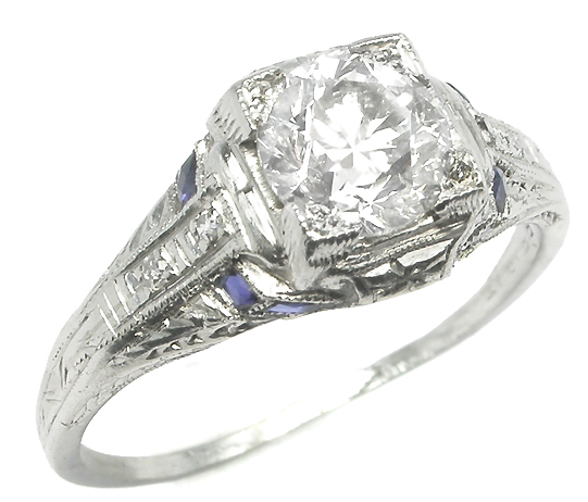Art Deco 1ct Round Brilliant art deco engagement rings sapphire. Art Deco 1ct Round Brilliant