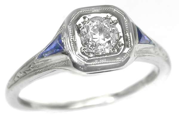 Rings | Art Deco Diamond Sapphire 18k White Gold Engagement Ring | New ...