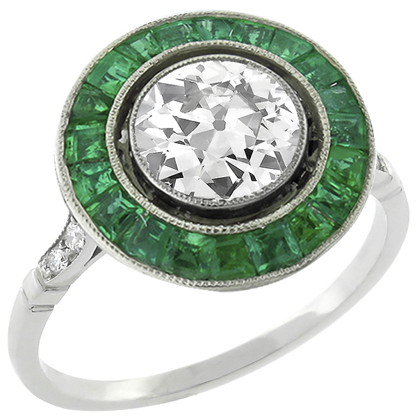diamond emerald platinum engagement ring 1