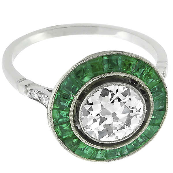 diamond emerald platinum engagement ring 1
