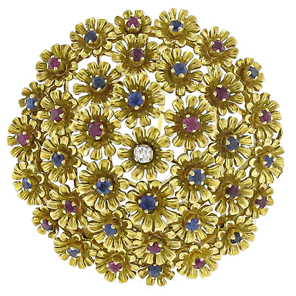 Tremblant Ruby Sapphire Floral Bouquet Pin/ Pendant
