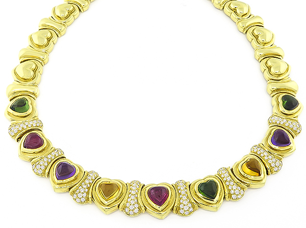 65.00ct Multi Color Stone 8.00ct Diamond Heart Necklace and Bracelet Set