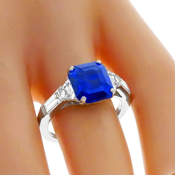 Estate 4.08ct Sapphire 0.80ct Diamond Platinum Ring 