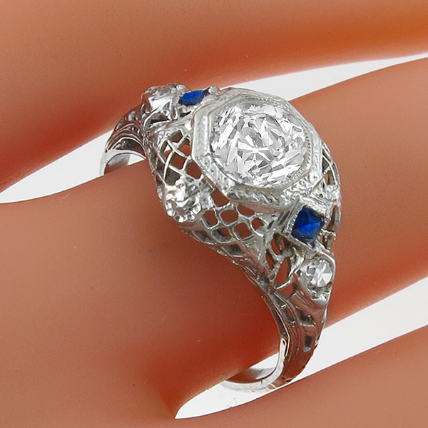 diamond sapphire 18k white gold engagement ring 1
