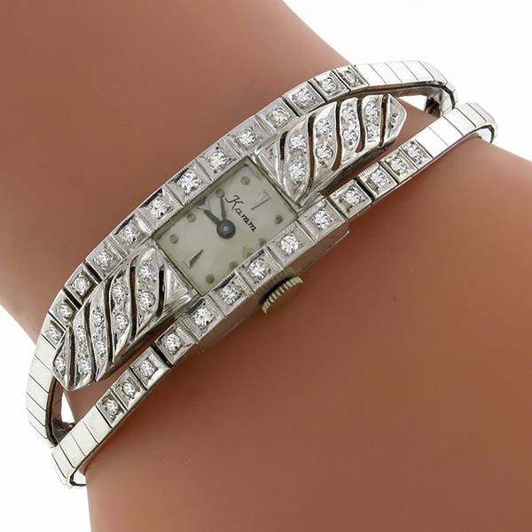 art deco 14k white gold diamond watch 1