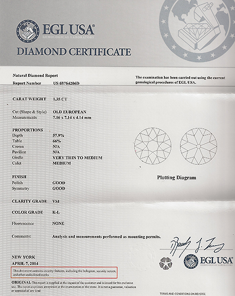 antique egl certified 1.35ct diamond engagement ring photo 1