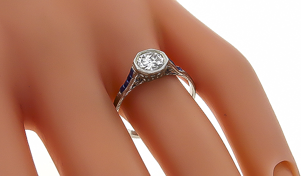 antique 0.68ct diamond sapphire engagement ring photo 1