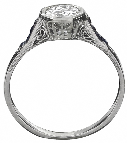 antique 0.68ct diamond sapphire engagement ring photo 1