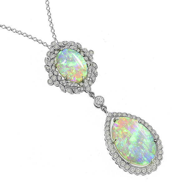 Antique Style 8.96ct Opal 1.00ct Diamond Pendant