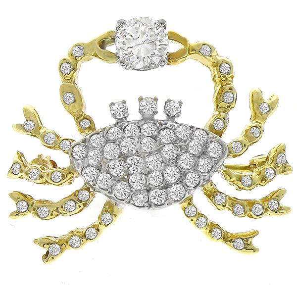 Diamond Gold Crab Pin