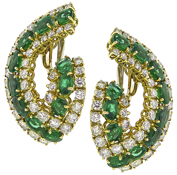Estate 12.00ct Emerald 6.00ct Diamond Earrings