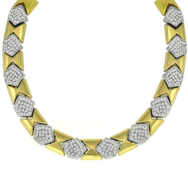 Estate 15.00ct Round Cut Diamond 18k Yellow & White Gold Necklace 
