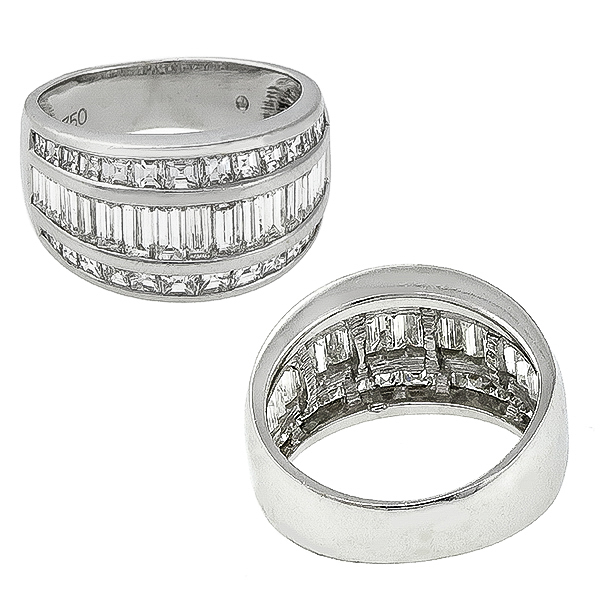 Estate 1.85ct Baguette & Carre Cut Diamond 18k White Gold Ring 