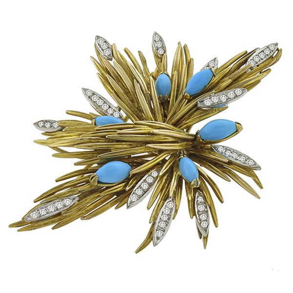 Turquoise 1.00ct Diamond  Gold Pin