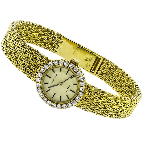 Estate 1960s Cartier Audemars, Piguet Round Cut Diamond 18k Yellow Gold Ladies Watch 