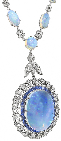 Estate 39.05 Opal 4.68ct Sapphire 2.00ct Diamond Necklace