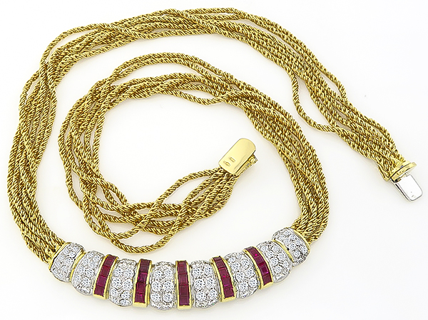 Estate 5.00ct Diamond 2.00ct Ruby Gold Necklace
