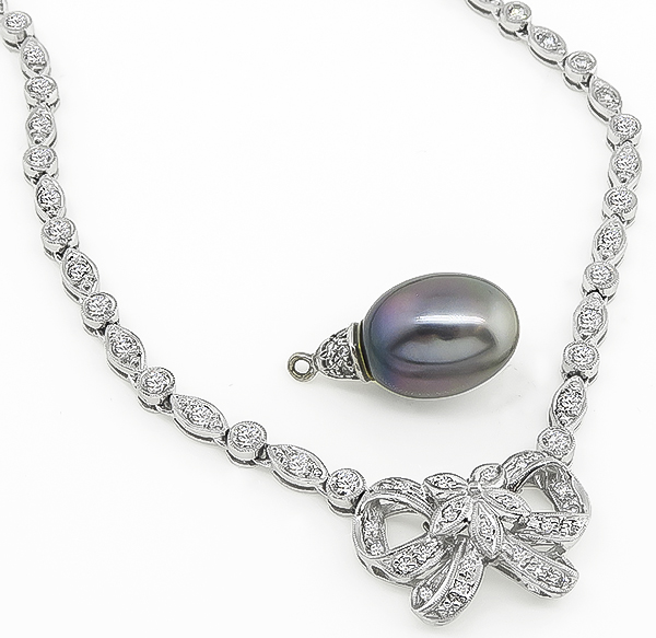 Estate South Sea Pearl 2.50ct Diamond Night and Day Necklace