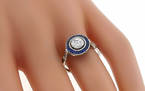 GIA Certified 0.62ct Diamond Sapphire Engagement Ring Photo 1
