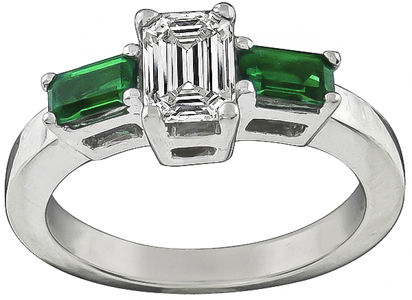 GIA Certified 0.90ct Diamond Emerald Engagement Ring Photo 1