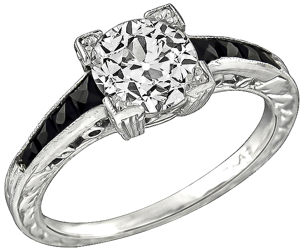 GIA Certified 1.11ct Diamond Onyx Engagement Ring Photo 1