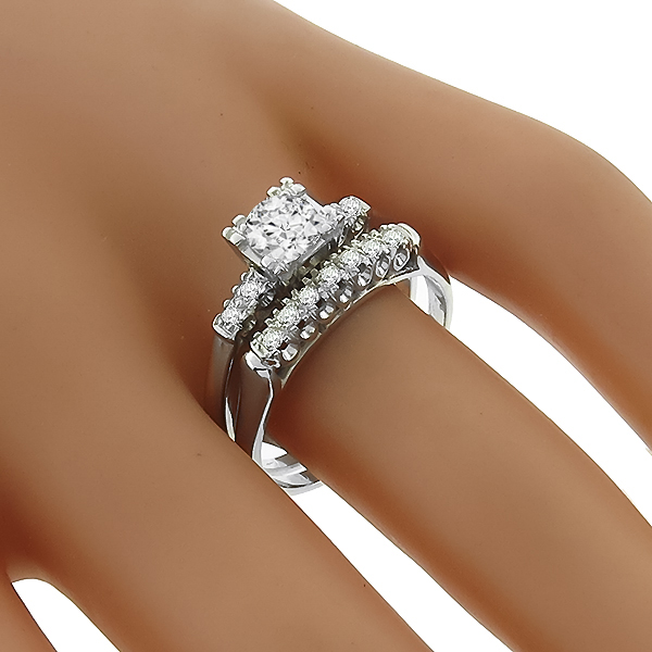 diamond 14k white gold  engagement ring wedding band set 1