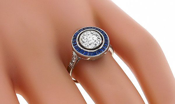 Vintage 1.27ct Diamond Sapphire Engagement Ring Photo 1