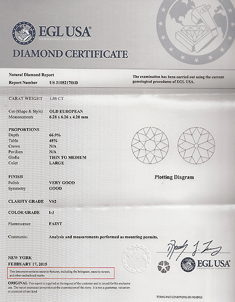 Vintage EGL Certified 1.08ct Diamond Engagement Ring Photo 1