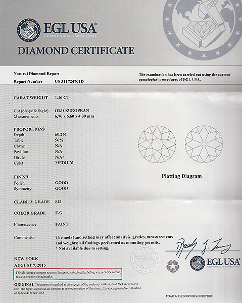 Vintage EGL Certified 1.16ct Diamond Engagement Ring Photo 1