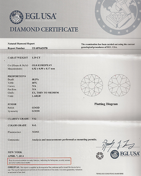 vintage egl certified 1.29ct diamond engagement ring photo 1