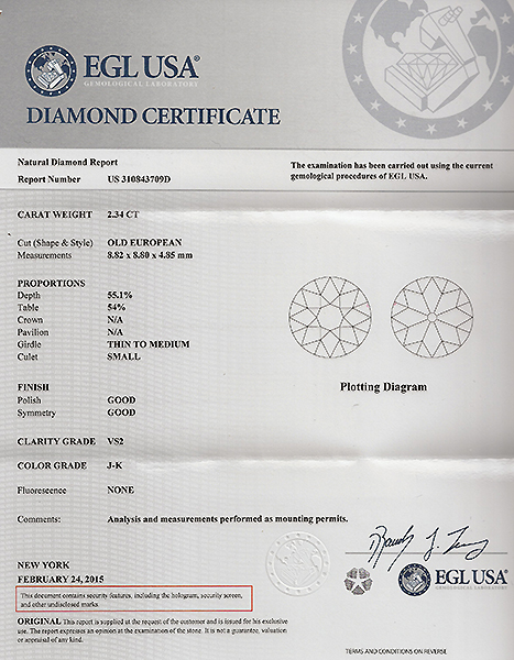 Vintage EGL Certified 2.34ct Diamond Engagement Ring Photo 1