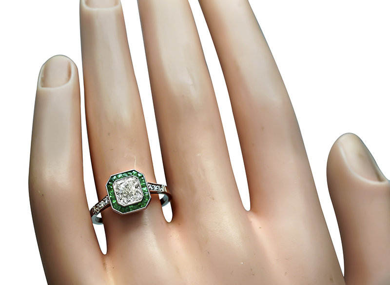 Estate 1.07ct Diamond Emerald Engagement Ring
