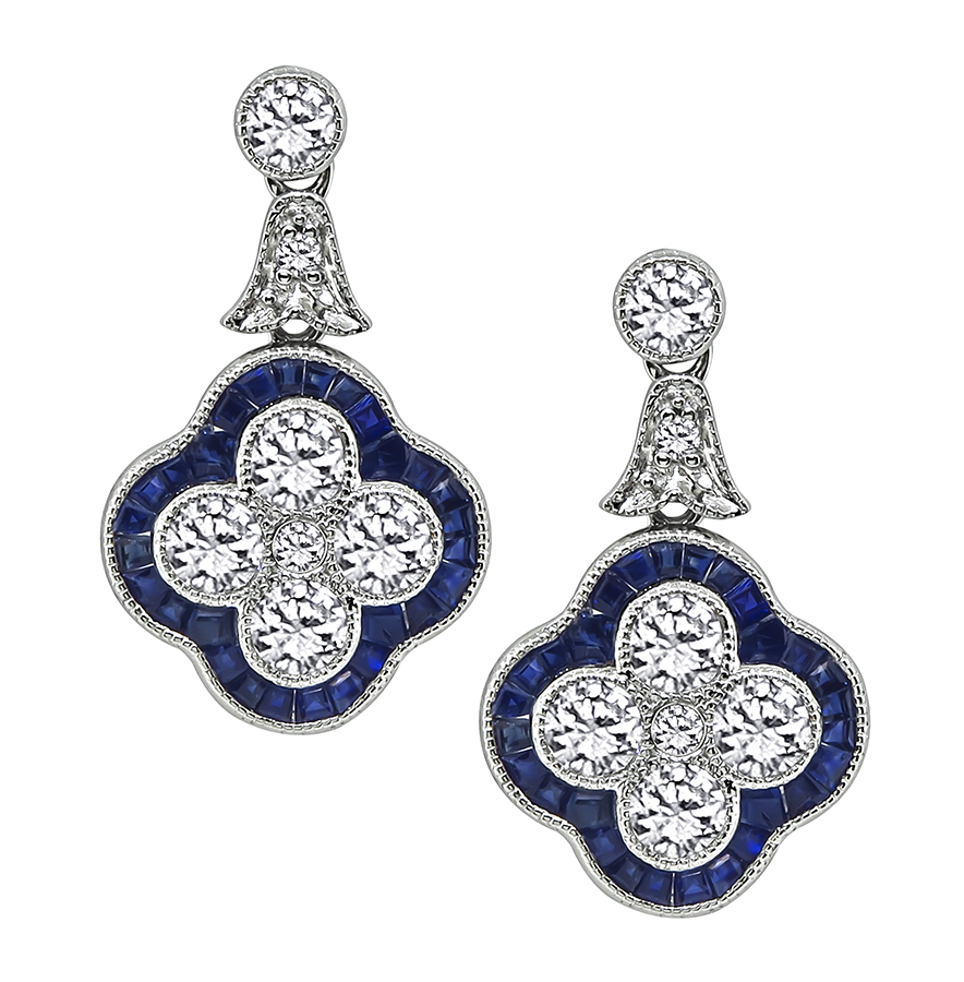 Estate 1.35ct Diamond 1.00ct Sapphire Earrings