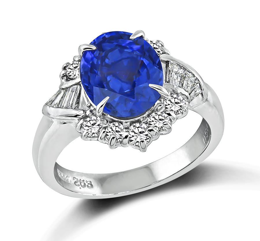 Estate 2.63ct Ceylon Sapphire 0.50ct Diamond Engagement Ring
