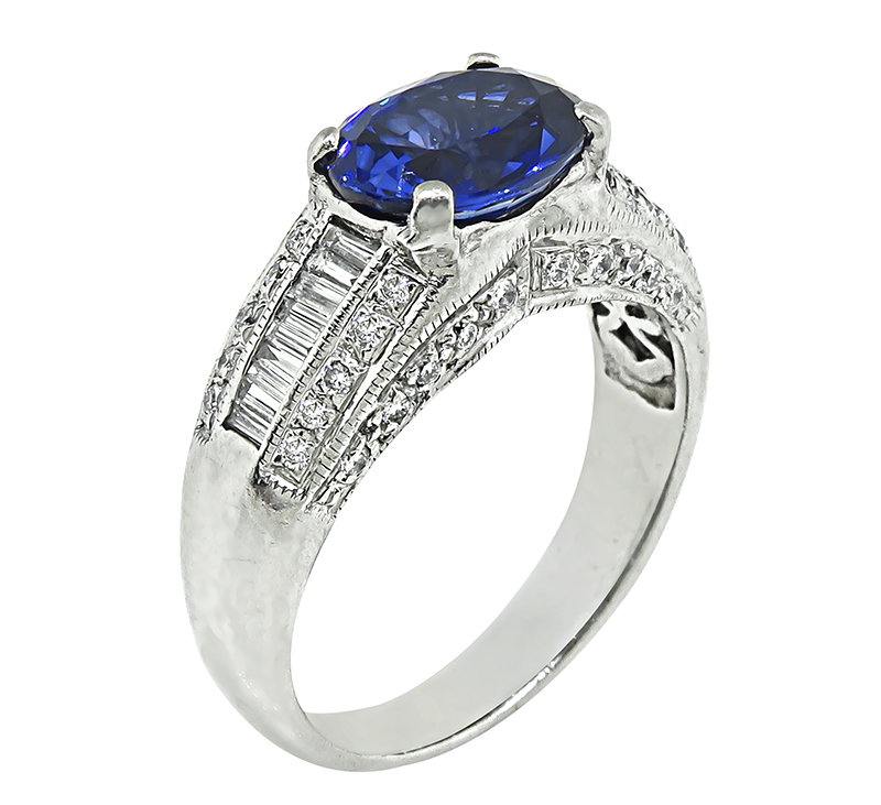 Estate 3.00ct Sapphire 1.00ct Diamond Ring