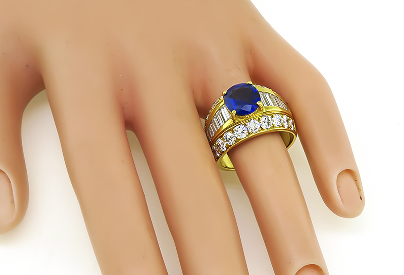 Estate 3.50ct Sapphire 3.00ct Diamond Gold Ring
