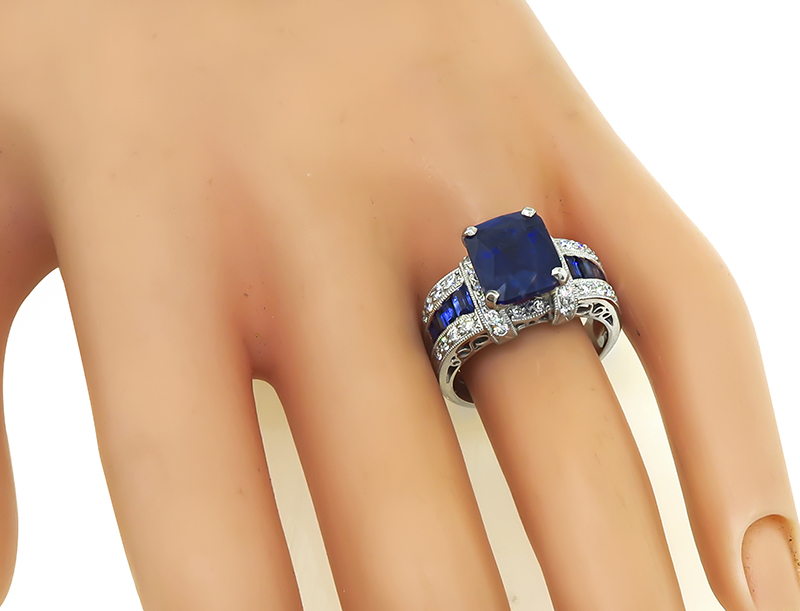 Estate 4.55ct Sapphire 0.50ct Diamond Engagement Ring