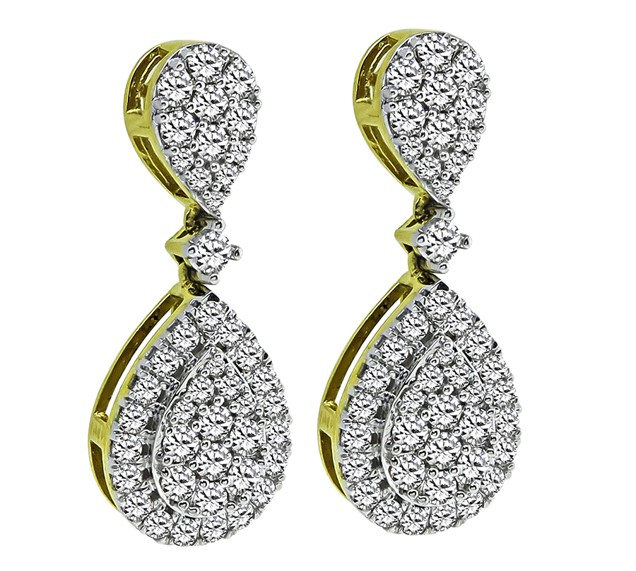 Estate 2.00ct Diamond Gold Dangling Earrings
