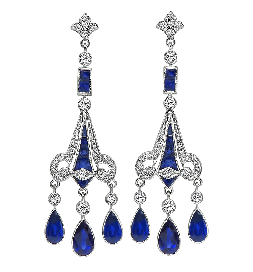 Estate 5.30ct Sapphire 1.05ct Diamond Chandelier Earrings