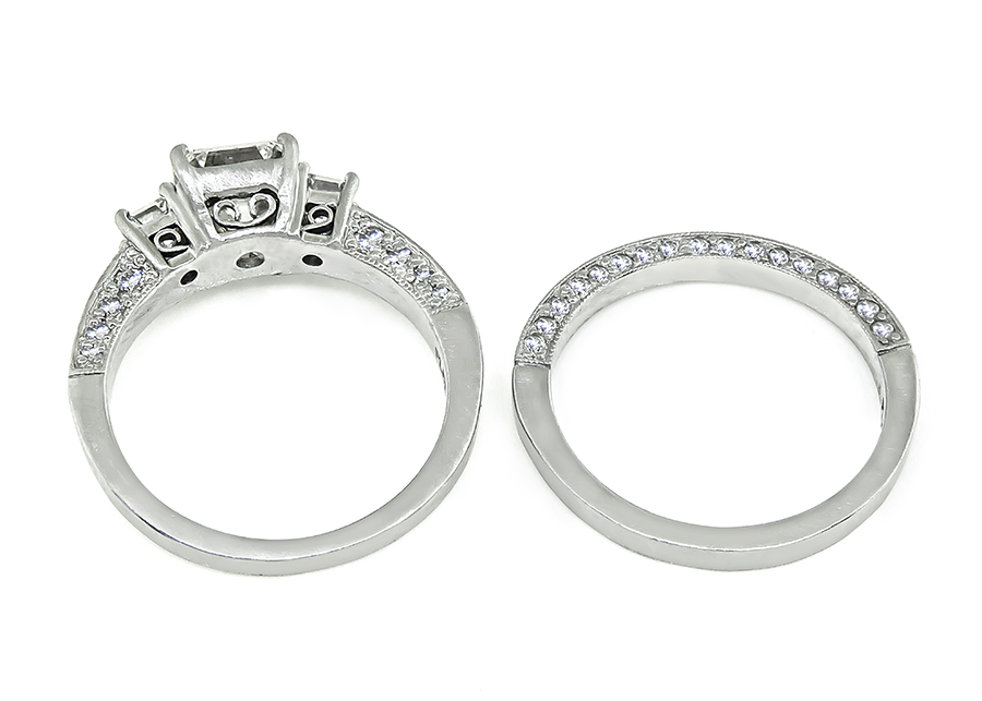 Estate GIA Certified 1.54ct Diamond Engagement Ring and Wedding Band Set
