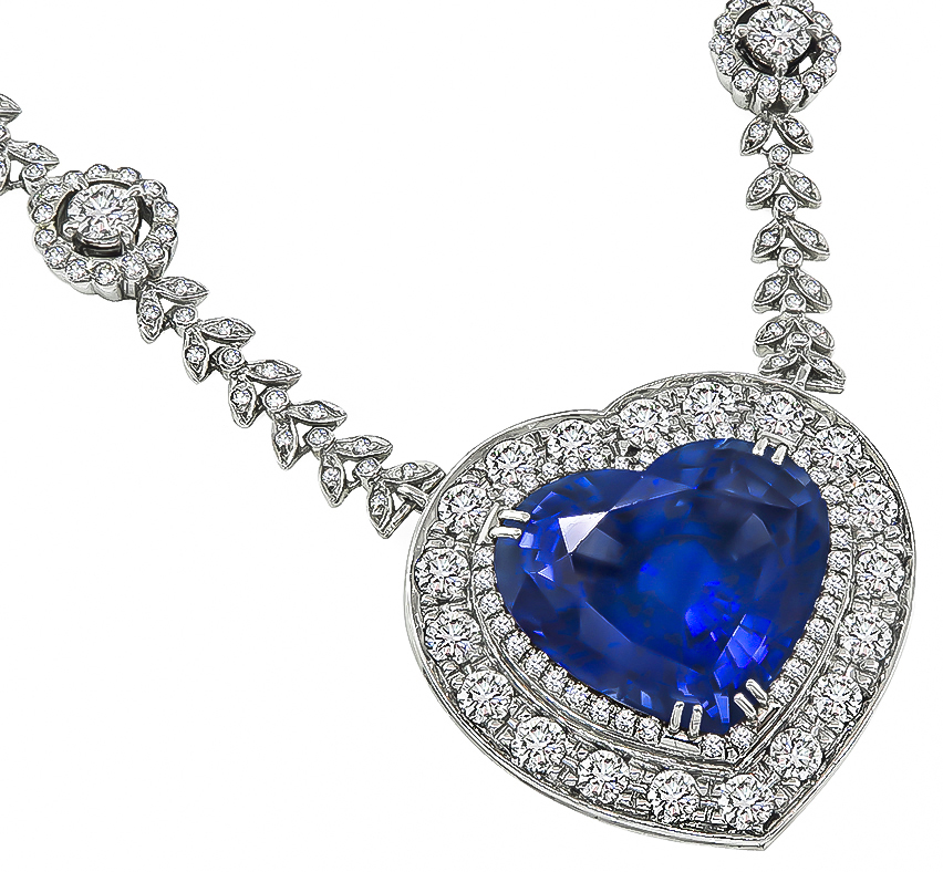 GIA Cert 21.13ct Sapphire Diamond Heart Necklace