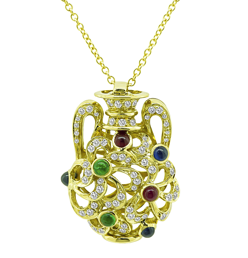 Estate 2.00ct Diamond 2.00ct Precious Stone Gold Pendant Necklace