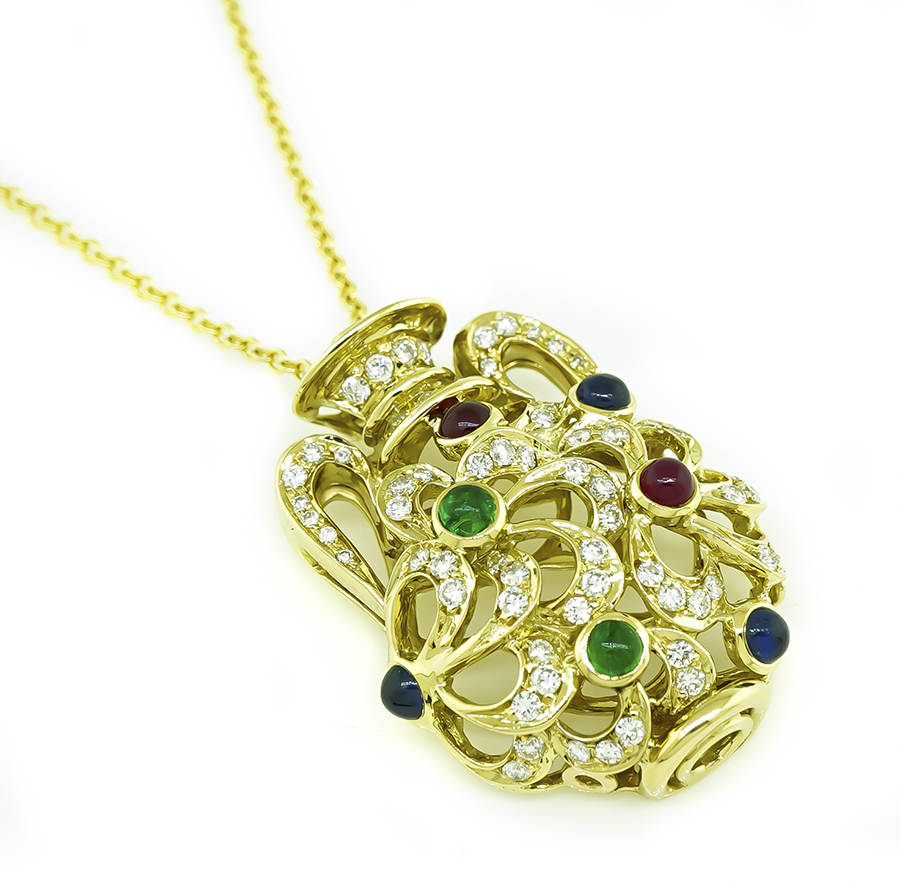 Estate 2.00ct Diamond 2.00ct Precious Stone Gold Pendant Necklace