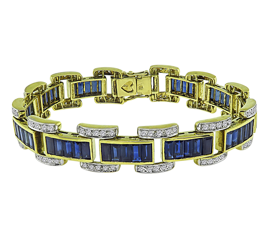 Estate 8.00ct Sapphire 1.25ct Diamond Gold Bracelet