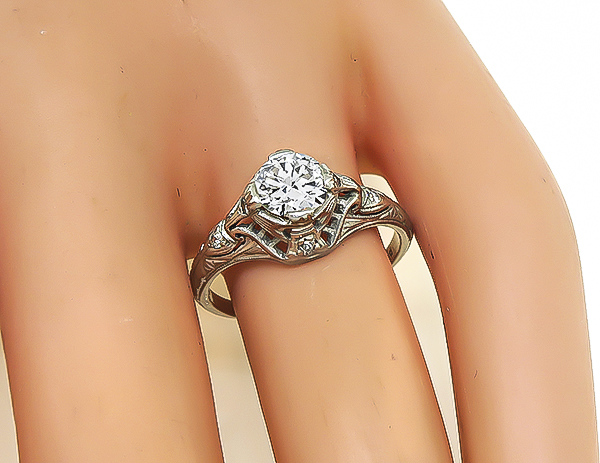 Art Deco GIA Certified 0.71ct Diamond Engagement Ring