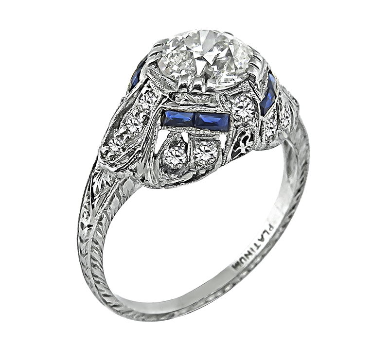 Vintage GIA Certified 1.16ct Diamond Sapphire Engagement Ring